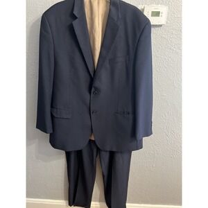Izod Navy Blue White Pin Striped 2 Piece Suit 48R Blazer 42x31 Pants